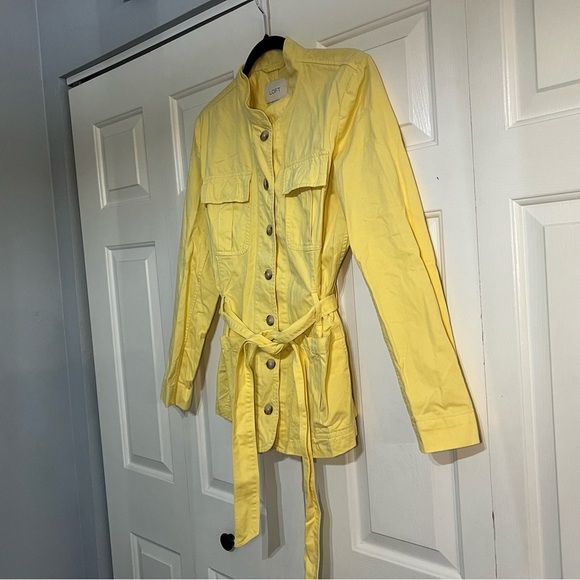 Loft Button Yellow Women's Utility Jacket Trench Coat Size Large Cotton Flaw - Picture 4 of 10